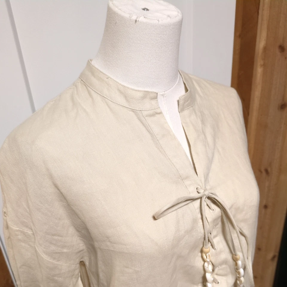 Vestido de lino Magaschoni talla pequeña beige Foto 3 de 4