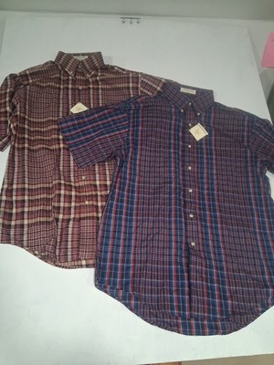 Mens Lot (2) Arrow Tournament Wrinkle Free Plaid Short Sleeve Button Down Medium