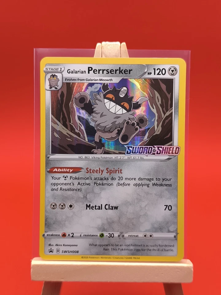 Galarian Perrserker SWSH008 Sword & Shield Prerelease Holo Promo Pokemon Card - Image 2 of 4
