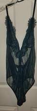 VICTORIAS SECRET TEAL BLUE LACE ONE PIECE BODYSUIT TEDDY LINGERIE XL