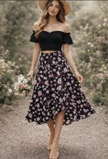 CK Womens Dark Fairycore Floral Midi Skirt Flowy Boho Y2K Romantic Cottage Sz 4