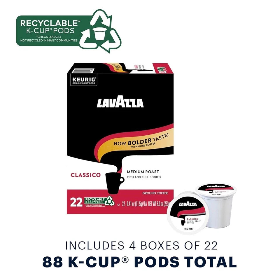 Lavazza Classico Single-Serve Coffee K-Cups for Keurig Brewer, Medium Roast, 88 - Image 3 of 4