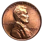 United States 1958 Lincoln Wheat Cent Bronze KM 132 AU Red with Spotting