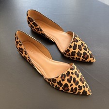J.Crew Zoe D'Orsay Leather Calf Hair Slip On Flats Pointed Toe Leopard Print 10