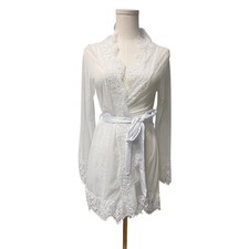 Fredericks of Hollywood Robe Womens S/M White Lace Mesh Sheer Bridal Loungewear
