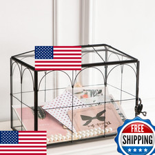 Giadun 10.2" Black Glass Wedding Card Box w/Slot  Heart Lock, Reception Decor