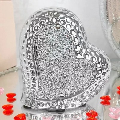 Silber Glitzer Herz Diamant Ornament Herz Design Wohndeko Neu Geschenk S/M