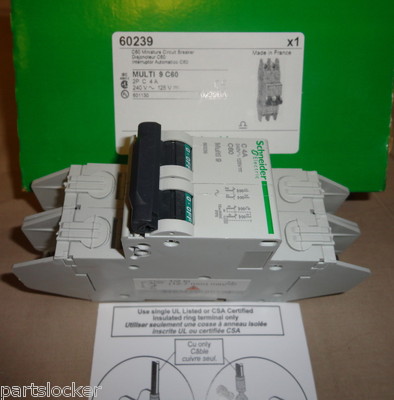 SCHNEIDER ELECTRIC 60239 CIRCUIT BREAKER 2P 4A 240VAC 125VDC MULTI 9 C60 NEW