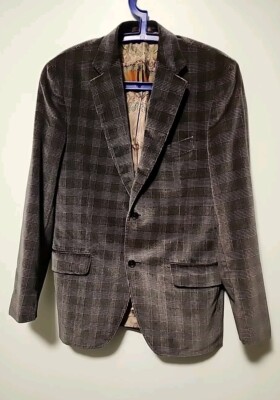 ETRO Milano Men's Gray Gingham Velvet 2 Button Silk Lining Size IT 50 US 40