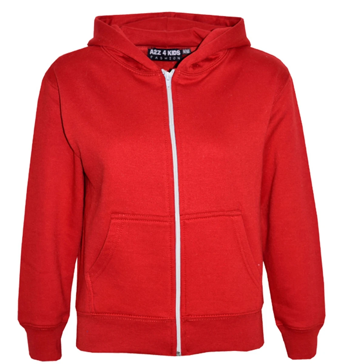 Kids Boys Unisex Plain Fleece Red Hoodie Zip Up Style Zipper Age 2-13 Years