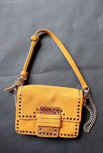 Great By Sandie Mustard Yellow Suede Boho Crossbody Bag With Chain Strap.Vgc - Picture 11 of 11