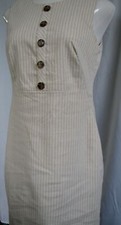 Calvin Klein Linen Blend Stretch Sheath Dress Striped Travel 8 M