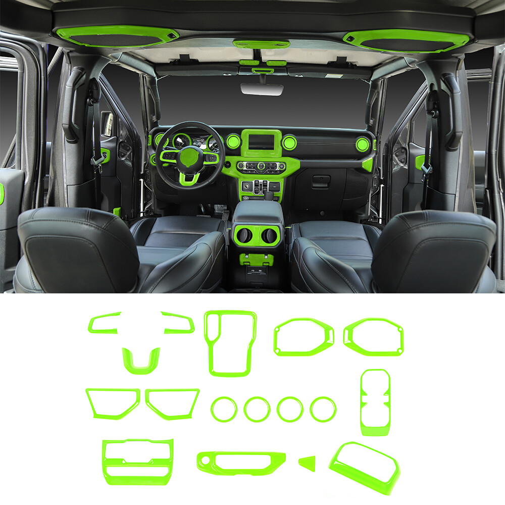 17pcs Interior Decoration Cover Trim Accessories For Jeep Wrangler JL 18+ Green