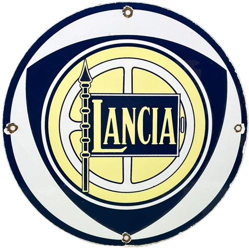 VINTAGE LANCIA PORCELAIN DEALERSHIP SIGN SERVICE GAS STATION SUNRISE MOTOR OIL