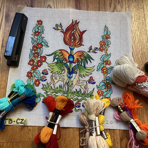 unbranded "Cluny Style Sampler " #CZ013, 14" X 14", 13ct., 19 Colors, + yarn - 第 4/5 張圖片
