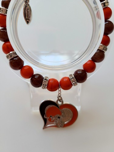 Bracciale calcio Ohio Cleveland Browns pietre preziose arancioni e marroni chiusura argento - Foto 8 di 9