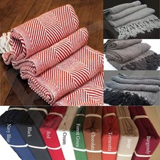 100% COTTON SOFA BED SETTEE THROW COVER CHAIR BEDSPREAD BLANKET Tasselled Edging