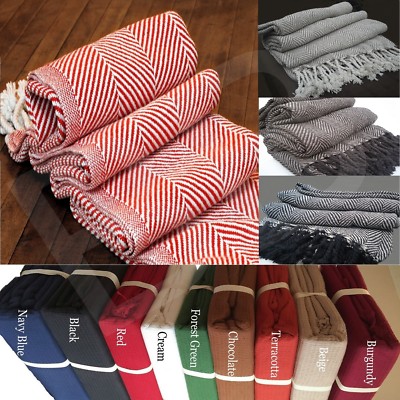 100% BAUMWOLLE SOFA BETTGARNITUR ÜBERWURF BEZUG STUHL TAGESDECKE DECKE Quasten Einfassung