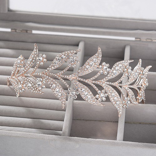 4.5cm Wide Leaves Crystal Wedding Bridal Queen Princess Prom Tiara Crown Adult - Picture 14 of 16