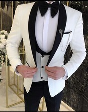 wedding mens 3 piece suit Jacket ,vest And Pants Also A Bow Tie Comes With It To