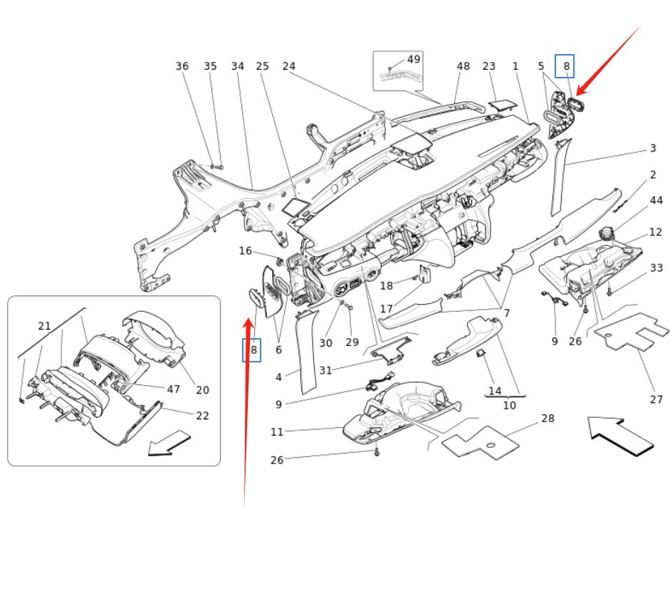 2pcs Genuine Dashboard Panel Gaskets for Maserati Quattroporte(2013+) 673001399