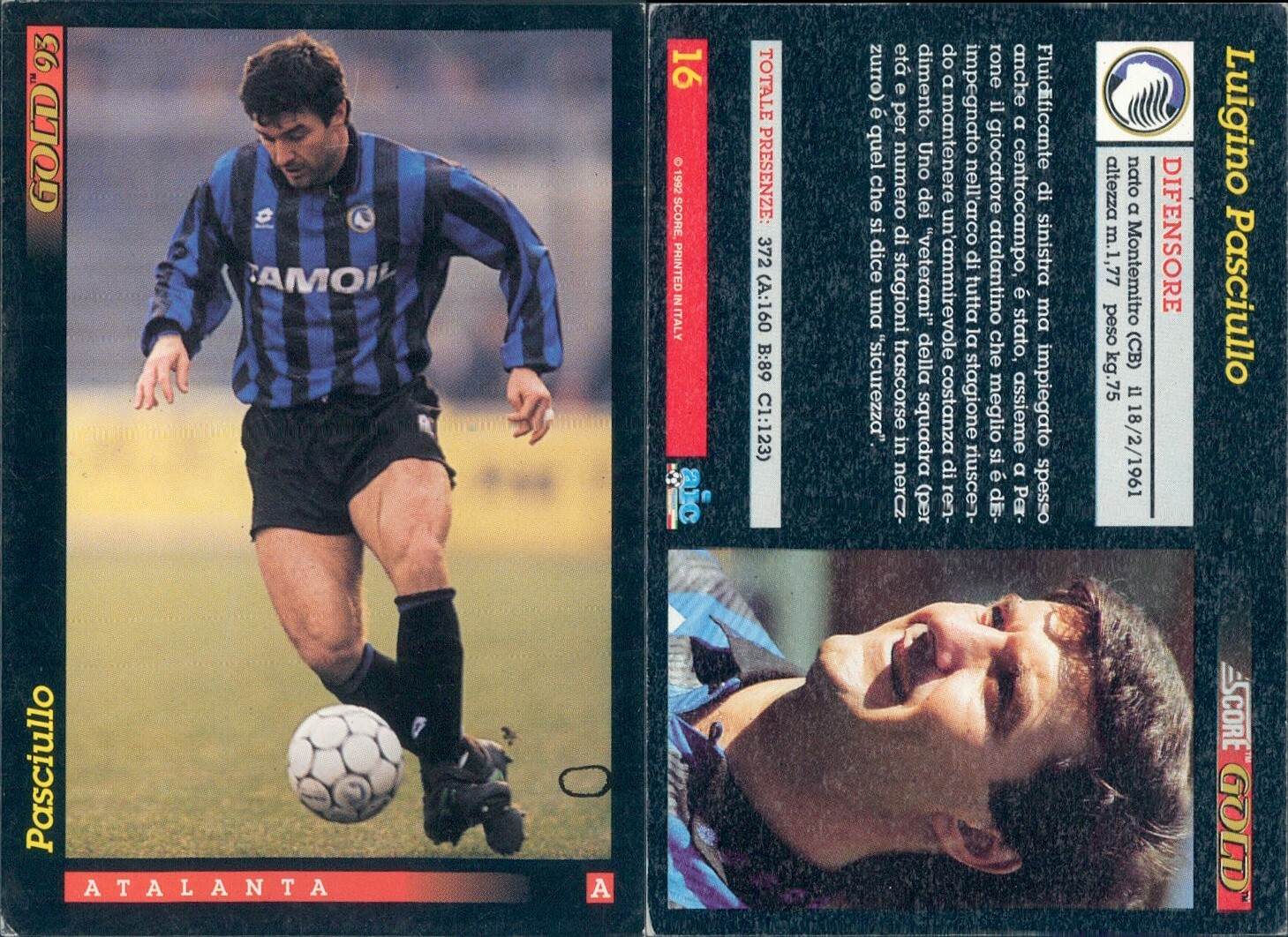 Score 93 Fußball Trading Card Bj 1993-ATALANTA, Luigino PASCIULLO-N.16 ...
