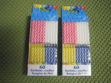 2X60ct Birthday Candles 30 pink 30 green 35 yellow 30 blue 2 inch spiral Design