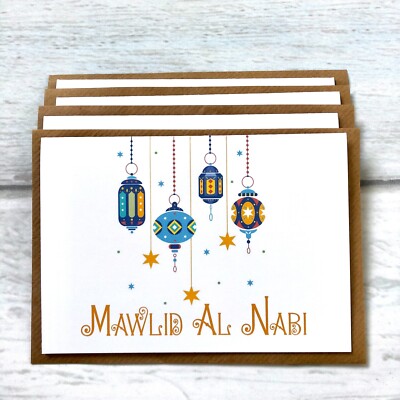 Happy Eid Mawlid-Al-Nabi Grußkarten 4er Pack Islamische Feiertage