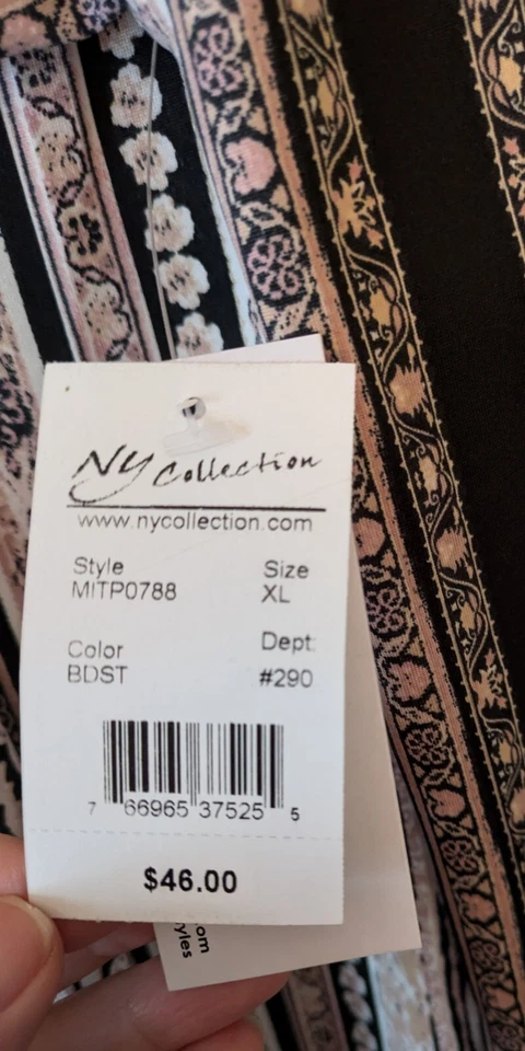 NY Collection Sz XL Black/Pink/White Striped Self-Tie Pull-On Wide-Leg Pants NWT - Image 4 of 4