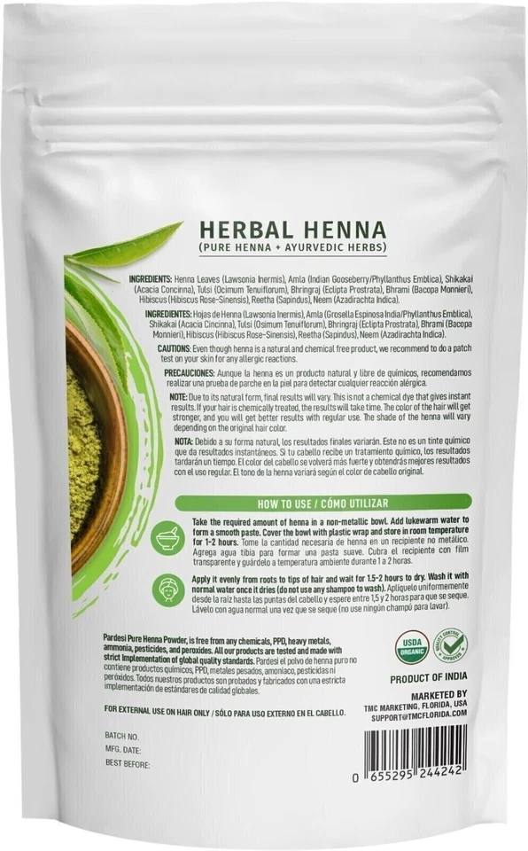 Polvo de henna natural para cabello USDA orgánico 7,05 oz (200 g) tinte natural para cabello y barba Foto 2 de 4