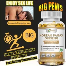 Korean Red Panax Ginseng 1600mg 120 Capsules Energy Libido Testosterone Booster