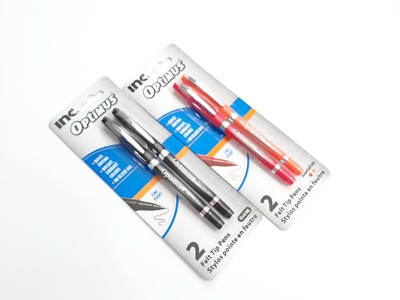2 PACKS 4 FELT TIP PENS INC  Optimus  BLACK RED & ORANGE INK FINE POINT