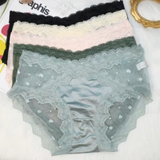 Pack Of 5 Sexy Ladies Womens Satin Panties Briefs Sheer Lace Underwear Lingeries