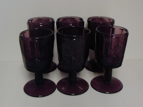 L G Wright Glass PANEL GRAPE (AMETHYST) Water Goblets SOLD IN SET OF SIX