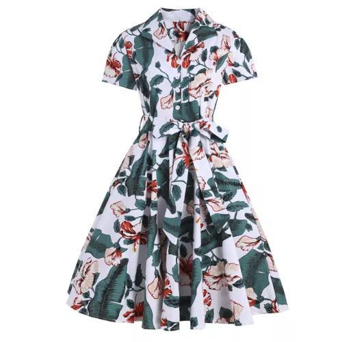 Woman Ladies 40s 50s Rockabilly Vintage Style Floral Print/Plaid Cotton Dress UK - Picture 4 of 28