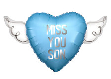 Miss You Son Heavenly Balloons heart shaped with angel wings Blue 