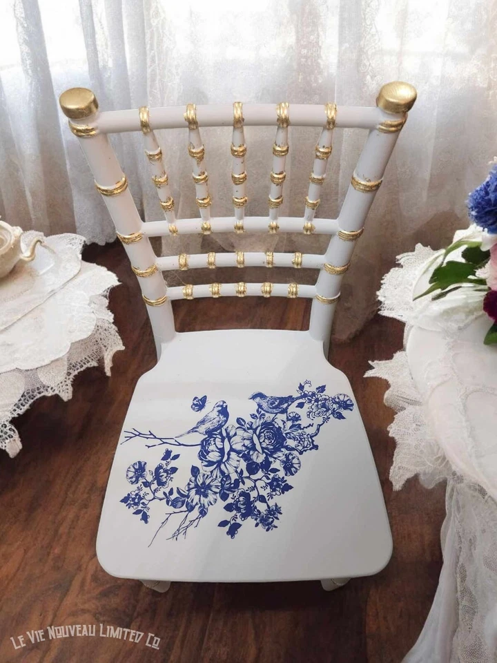 Antique 1940s Children's Teacup Blue & White Roll-Top Desk w/ Chair Vintage Cott - Image 3 of 4