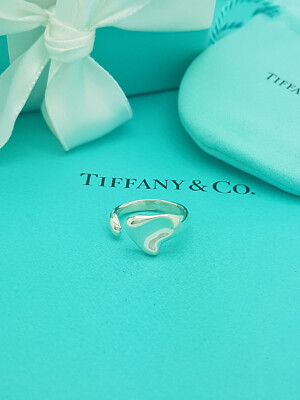 Tiffany & Co. Silber Elsa Peretti offener Ring mit vollem Herzen Größe J UK, 4,75 US, 49 EU