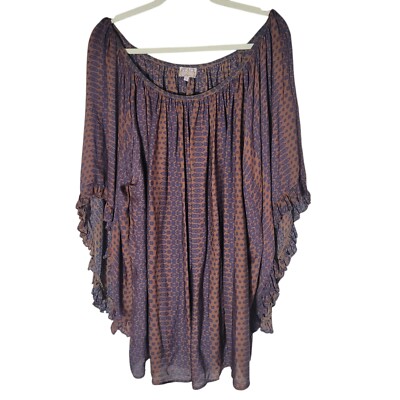 Peace Lotta Stensson Silk Tunic Blouse Women's Size Small Oversized Boho Ruffle