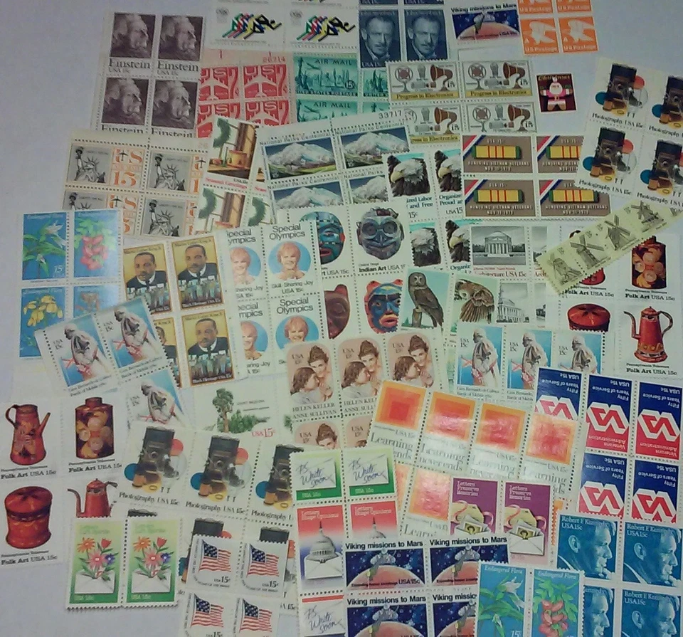 Usable 100 Assorted Mixed Multiples & Singles of 15¢ US Postage Stamps FV $15.00 - Image 3 of 3