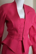 Vintage Thierry Mugler ALTERED 38 XS HOT Pink Sculptural Wool Skirt Suit WOW