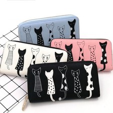 Cartera Larga Para Mujer Linda Gatos Cartera Portatarjetas de Crédito Teléfono Bolsa Bolso de Mano EE. UU.