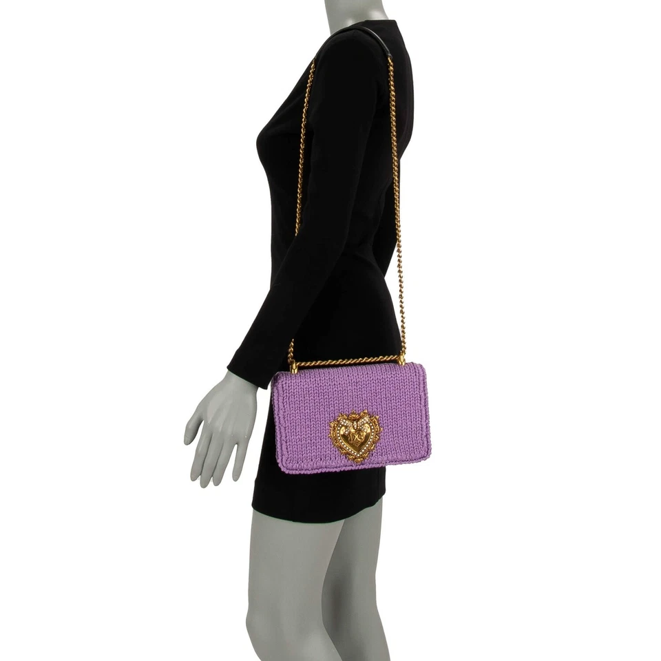 Bolso sin asas bandolera de ganchillo tejido DOLCE & GABBANA DEVOCIÓN Med. Negro púrpura Foto 2 de 4