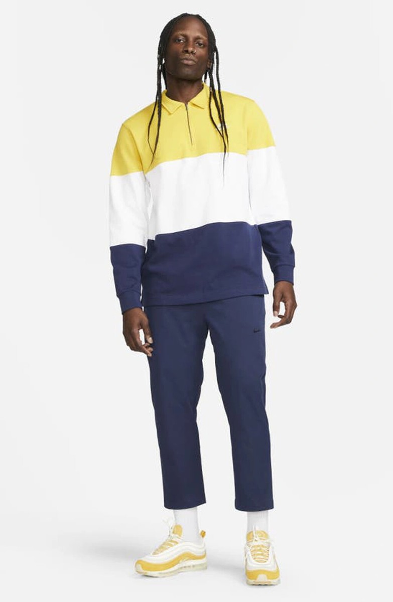 NIKE ナイキ 黄 長袖 ジャージ XL(LL) Nike Sportswear Club Men Long Sleeve Polo Rugby Shirt Yellow