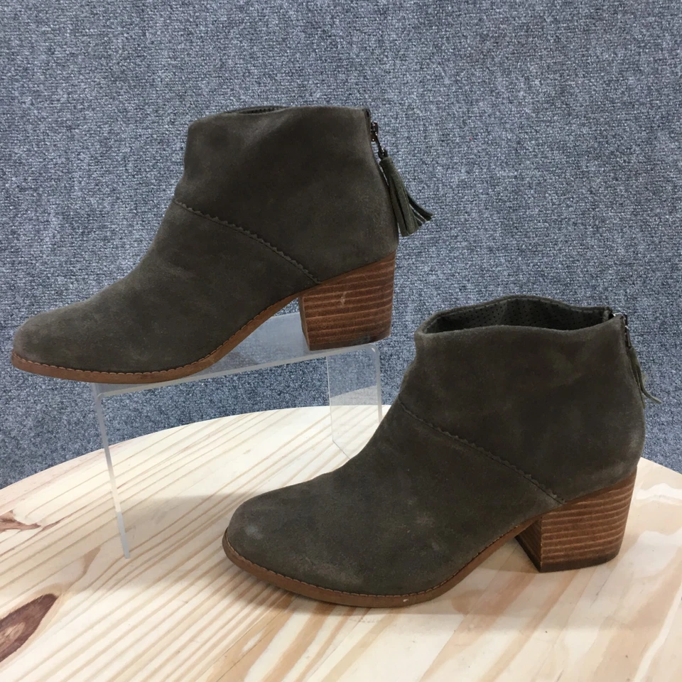 TOMS Botas Mujer 8 Leila Botines Gris Gamuza Borlas Cremallera Trasera Tacones Bajos Foto 2 de 4