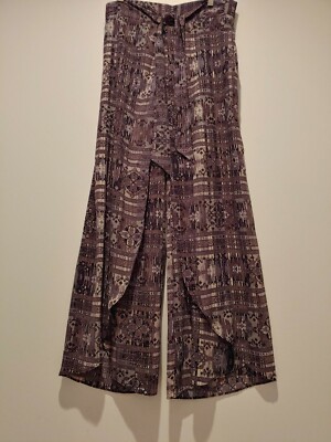 Voom By Joy Han Wide Leg Slit Bohemian Womens 8 Medium Pants 
