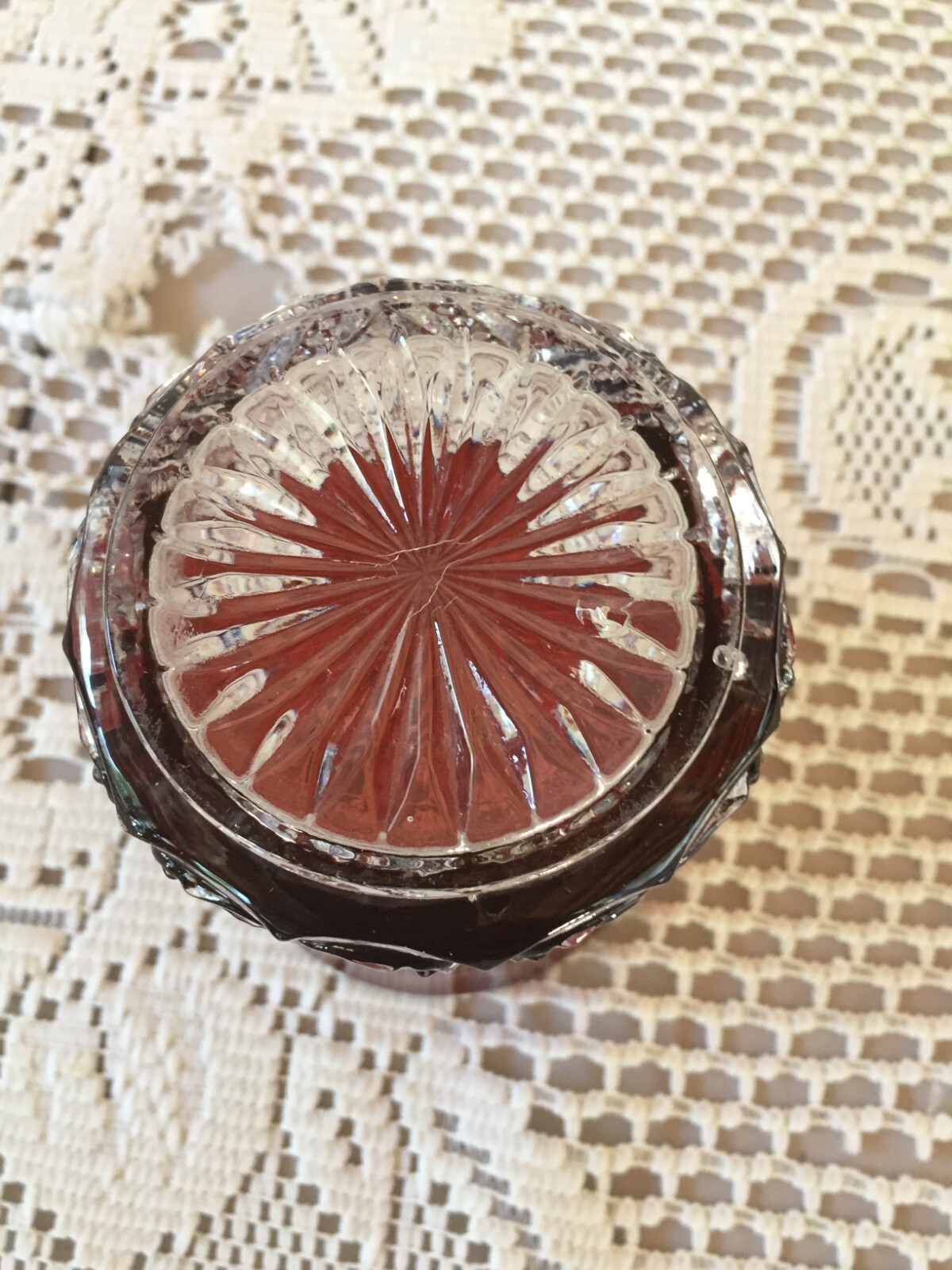 Antique 1907 Kingston Fair - JOHN- Ruby Red Flash Hobnail Glass