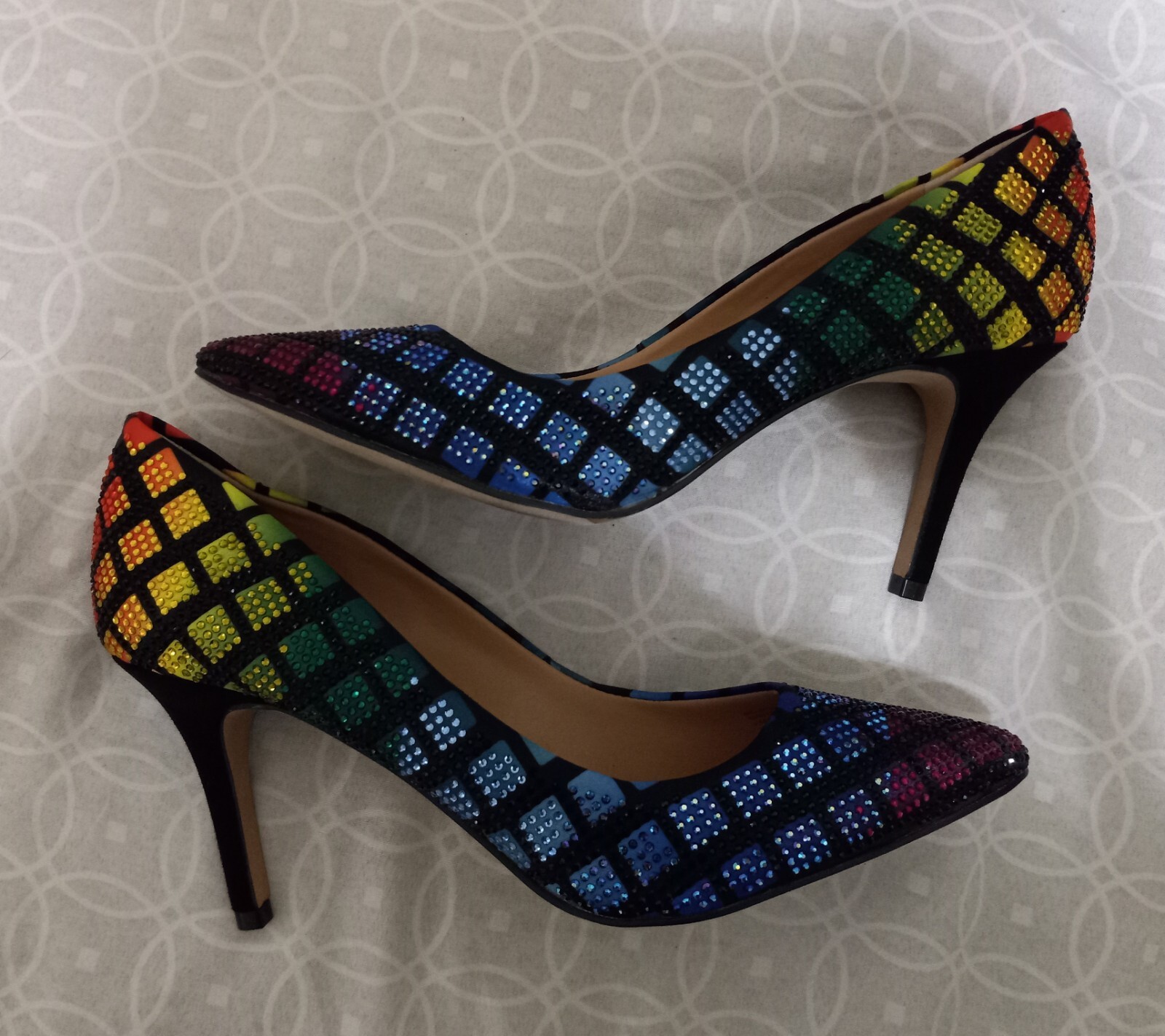 Rainbow Rhinestone Black Diamond Pattern Heels Wo… - image 2