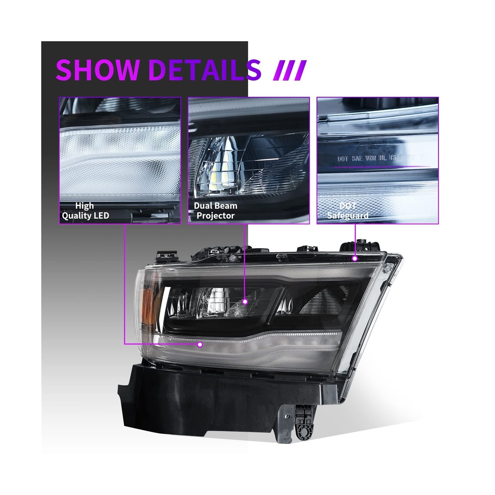 Archaic Headlights for Dodge Ram 1500 20192022, OE Style Headlamp