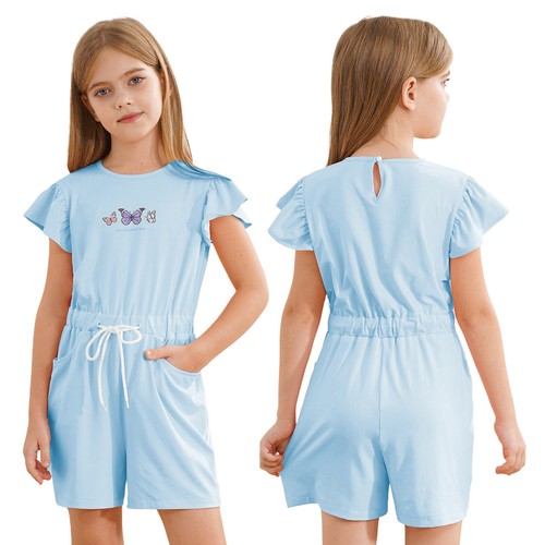 Kids Girls Rompers Preppy Clothes Jumpsuits Flutter Overalls Sports Playsuit - Picture 29 of 77